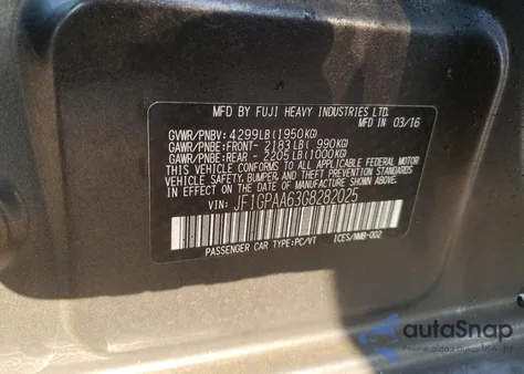 2016 Subaru Impreza z USA, uszkodzony, nr VIN JF1GPAA63G8282025